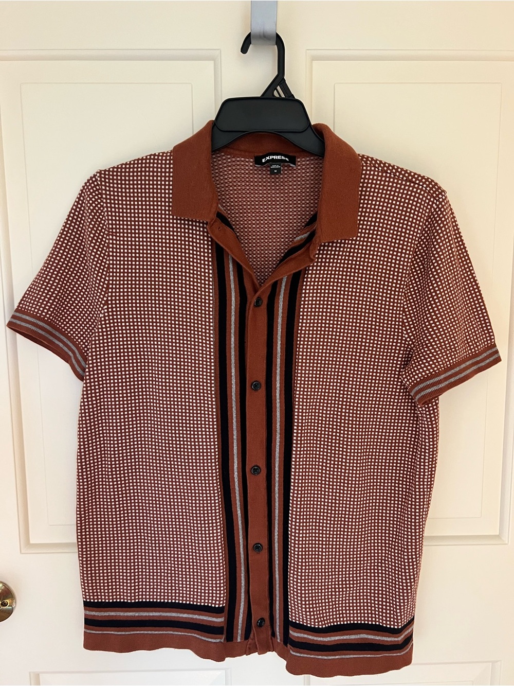 Express Men’s Rust Brown Short-Sleeve Button-Up Polo Shirt Size Medium